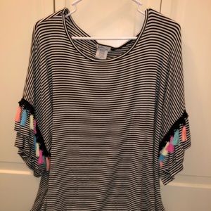 Striped ISELA top with colorful tassels
